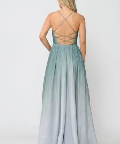 Prom Long Ombre Glitter V-Neck Dress With Corset Back By Poly USA 8712 30 Prom Long Ombre Glitter V-Neck Dress With Corset Back By Poly USA 8712