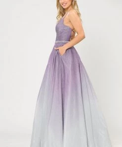 Prom Long Ombre Glitter V-Neck Dress With Corset Back By Poly USA 8712 34 Prom Long Ombre Glitter V-Neck Dress With Corset Back By Poly USA 8712