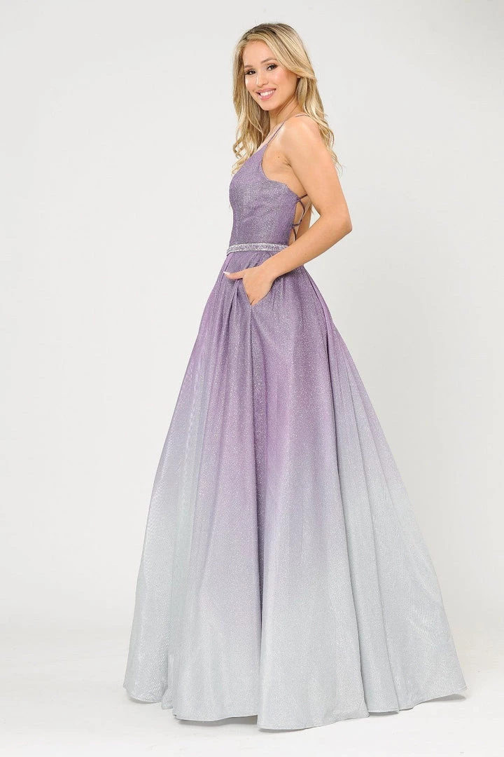 Prom Long Ombre Glitter V-Neck Dress With Corset Back By Poly USA 8712 18 Prom Long Ombre Glitter V-Neck Dress With Corset Back By Poly USA 8712