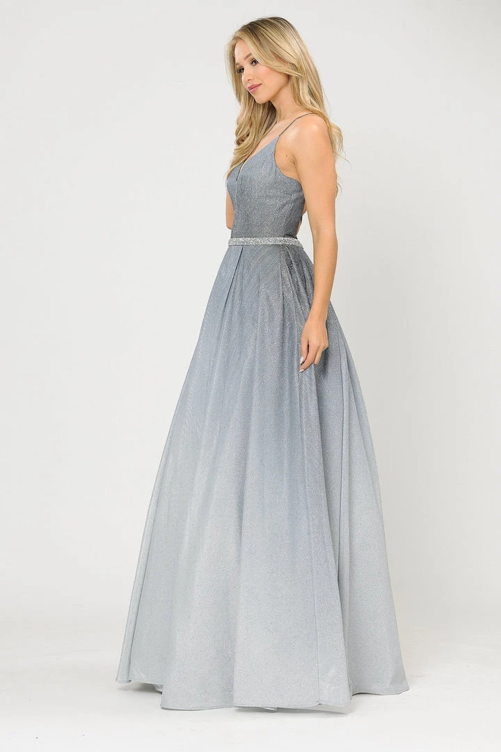 Prom Long Ombre Glitter V-Neck Dress With Corset Back By Poly USA 8712 5 Prom Long Ombre Glitter V-Neck Dress With Corset Back By Poly USA 8712