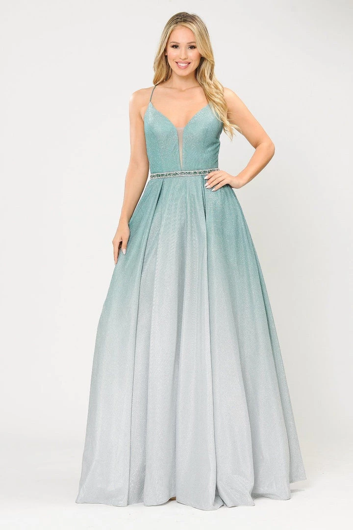 Prom Long Ombre Glitter V-Neck Dress With Corset Back By Poly USA 8712 7 Prom Long Ombre Glitter V-Neck Dress With Corset Back By Poly USA 8712