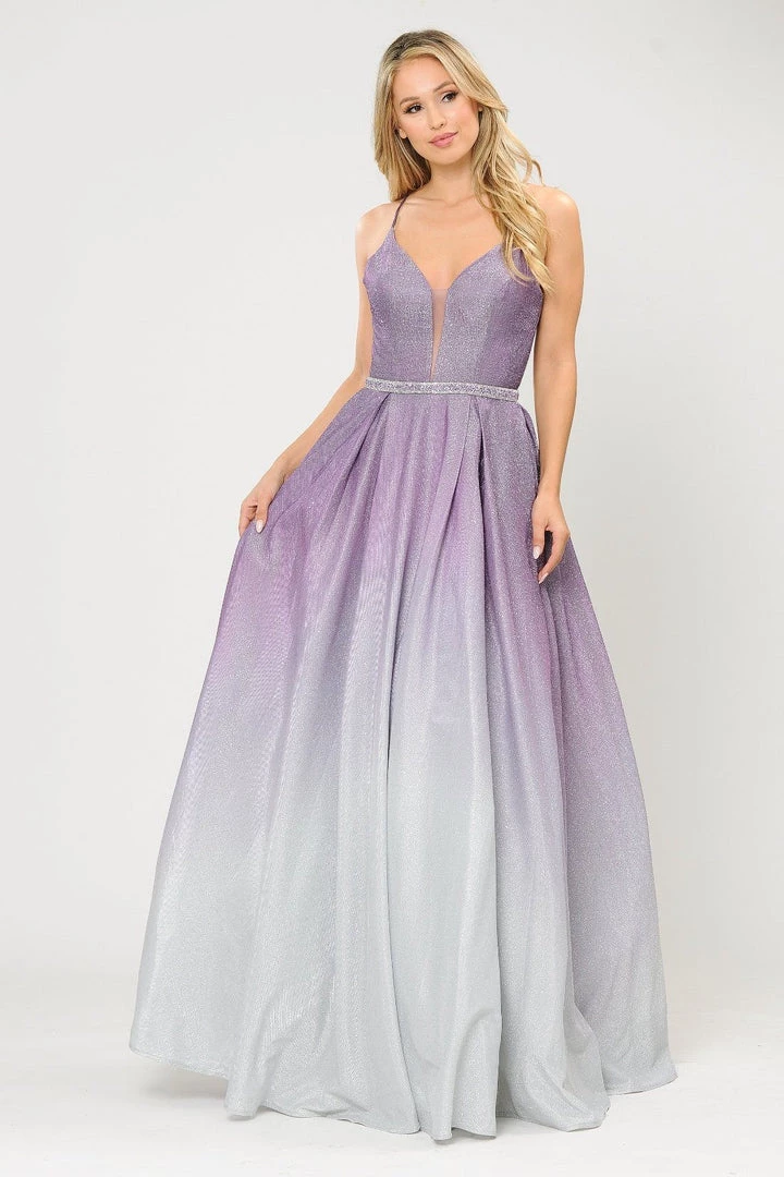 Prom Long Ombre Glitter V-Neck Dress With Corset Back By Poly USA 8712 16 Prom Long Ombre Glitter V-Neck Dress With Corset Back By Poly USA 8712