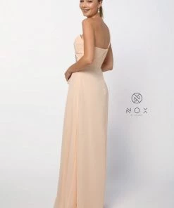 Long One Shoulder Dress With Ruched Bodice By Nox Anabel 7125 Prom