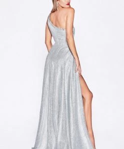 Long One Shoulder Glitter Dress By Cinderella Divine J782 Prom