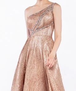 Long One Shoulder Glitter Dress By Cinderella Divine J782 Prom