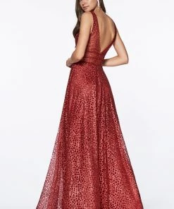 Long Open Back A-line Glitter Dress By Cinderella Divine CJ256 Prom