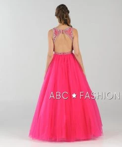 Long Open Back Ball Gown With Beaded Illusion Bodice By Poly USA 7940 Prom
