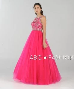 Long Open Back Ball Gown With Beaded Illusion Bodice By Poly USA 7940 Prom
