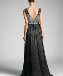 Long Open Back Metallic Dress By Cinderella Divine 8269 Prom