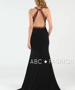Prom Long Open Back Dress With Beaded Bodice By Poly USA 7544