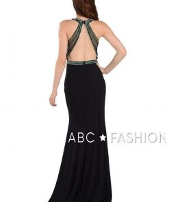 Prom Long Open Back Dress With Beaded Bodice By Poly USA 7544