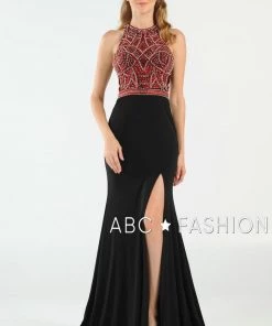 Prom Long Open Back Dress With Beaded Bodice By Poly USA 7544