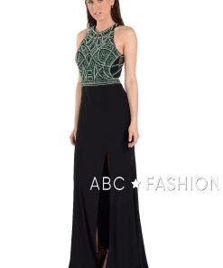 Prom Long Open Back Dress With Beaded Bodice By Poly USA 7544