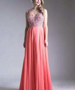 Long A-line Strappy Back Dress By Cinderella Divine CR775 Prom