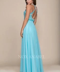 Long Open Back Dress With Beaded Top By Nox Anabel 8286 Prom