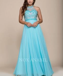 Long Open Back Dress With Beaded Top By Nox Anabel 8286 Prom