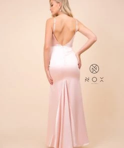 Prom Long Open Back Dress With Cowl Neckline By Nox Anabel C302 14 Prom Long Open Back Dress With Cowl Neckline By Nox Anabel C302