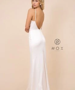 Prom Long Open Back Dress With Cowl Neckline By Nox Anabel C302 12 Prom Long Open Back Dress With Cowl Neckline By Nox Anabel C302