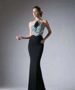 Long Open Back Halter Dress By Cinderella Divine 5012 Prom