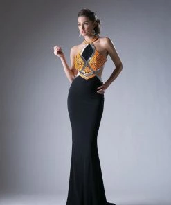 Long Open Back Halter Dress By Cinderella Divine 5012 Prom