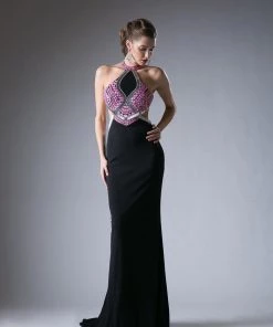 Long Open Back Halter Dress By Cinderella Divine 5012 Prom