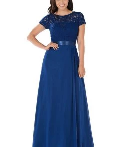 Long Orchid Dress With Short-Sleeved Lace Bodice By Poly USA