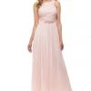 Prom Long Pink Chiffon Dress With Lace Bodice By Lenovia