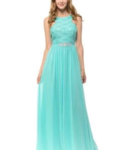 Prom Long Pink Chiffon Dress With Lace Bodice By Lenovia