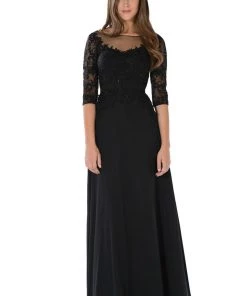 Long Pink Dress With Illusion Lace Sleeves By Poly USA