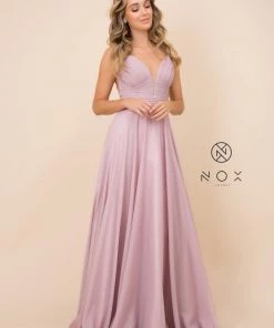 Prom Long Pleated Bodice Dress With Corset Back By Nox Anabel R352