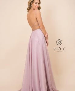 Prom Long Pleated Bodice Dress With Corset Back By Nox Anabel R352