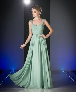 Long Pleated Sleeveless Dress By Cinderella Divine 7461 Prom