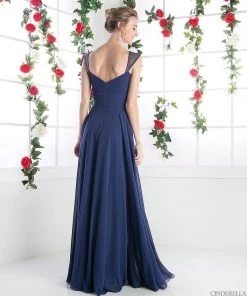 Long Pleated Sleeveless Dress By Cinderella Divine 7461 Prom
