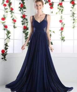 Long Pleated Dress With Sheer Cutouts By Cinderella Divine 5061