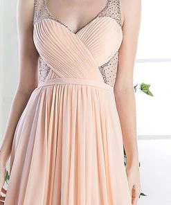 Long Pleated Dress With Sheer Cutouts By Cinderella Divine 5061