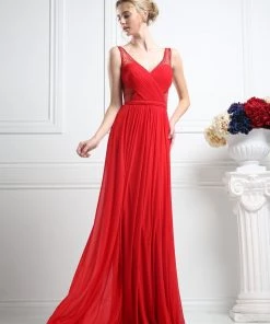 Long Pleated Dress With Sheer Cutouts By Cinderella Divine 5061