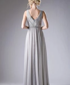 Prom Long Pleated V-Neck Dress By Cinderella Divine 1001