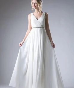 Prom Long Pleated V-Neck Dress By Cinderella Divine 1001