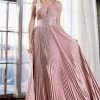 Long Pleated Metallic Dress By Cinderella Divine J9459 Prom