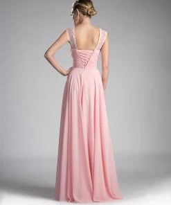 Long Pleated Chiffon Dress By Cinderella Divine CJ249 Prom