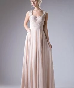 Long Pleated Chiffon Dress By Cinderella Divine CJ249 Prom