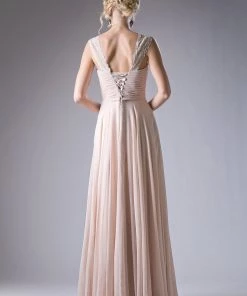 Long Pleated Chiffon Dress By Cinderella Divine CJ249 Prom