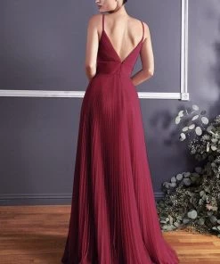 Long Pleated Tulle Dress By Cinderella Divine CD184 Prom