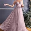 Long Pleated Tulle Dress By Cinderella Divine CD184 Prom