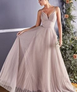 Long Pleated Tulle Dress By Cinderella Divine CD184 Prom