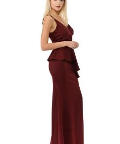 Prom Long Pleated V-Neck Peplum Dress By Lenovia 5174