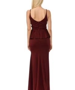 Prom Long Pleated V-Neck Peplum Dress By Lenovia 5174