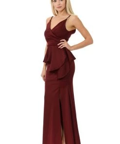 Prom Long Pleated V-Neck Peplum Dress By Lenovia 5174