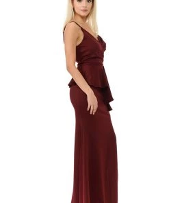 Prom Long Pleated V-Neck Peplum Dress By Lenovia 5174