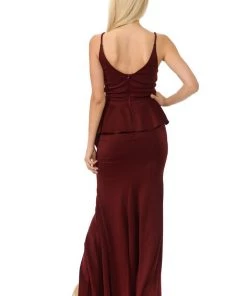 Prom Long Pleated V-Neck Peplum Dress By Lenovia 5174